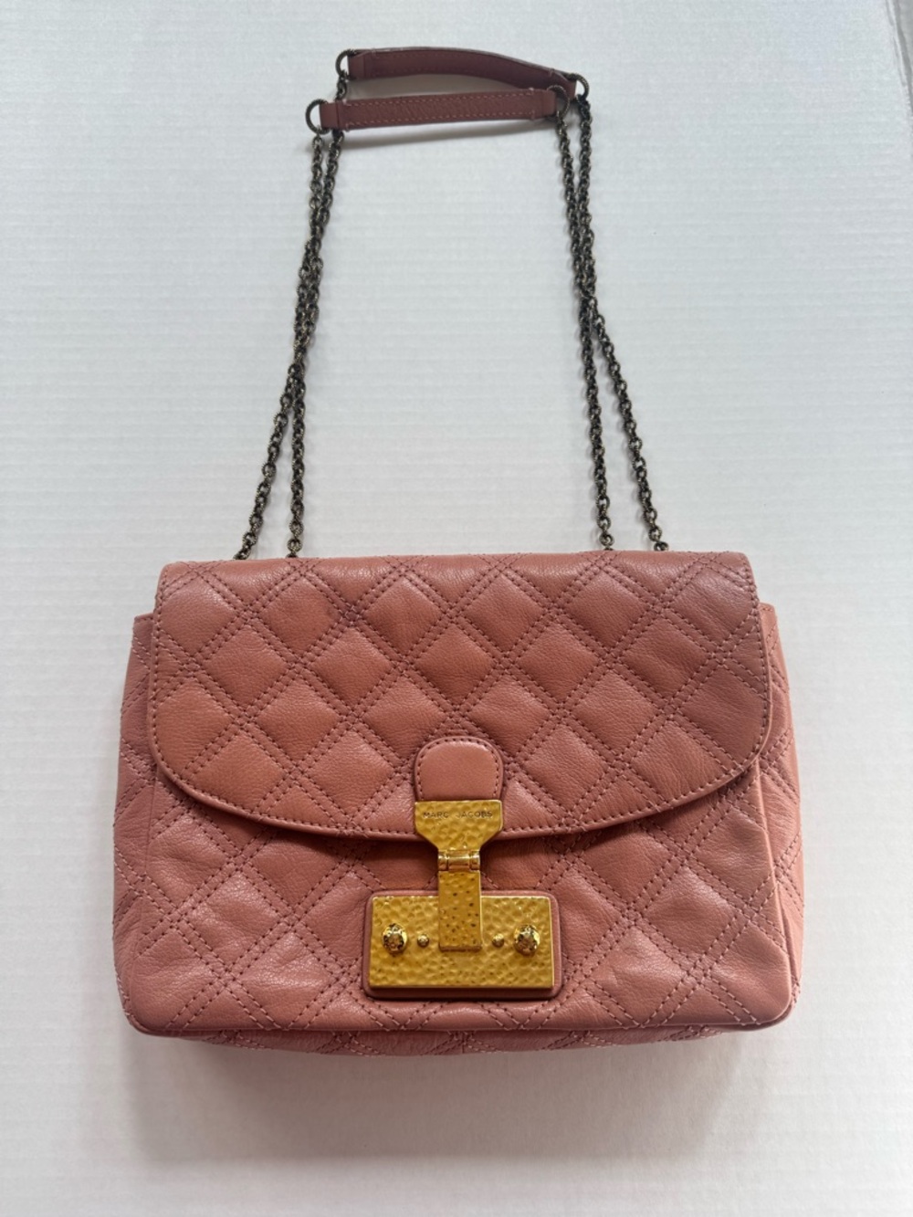Marc Jacob’s Baroque Rose Leather Shoulder Bag with Gold Hardware